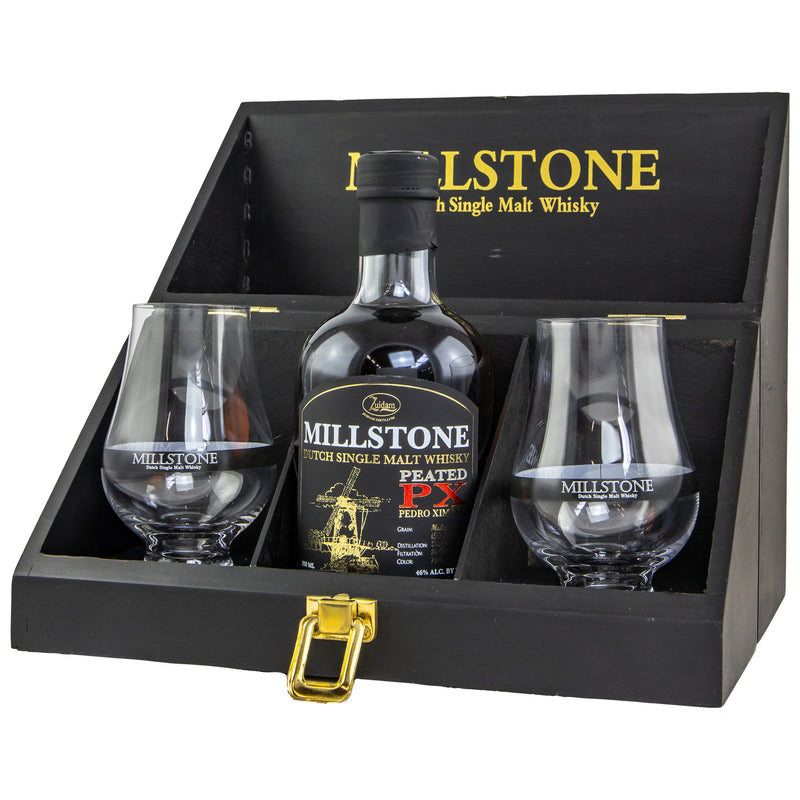 Millstone Peated PX - Dutch Single Malt 350ml + 2 glasses 46% Vol.