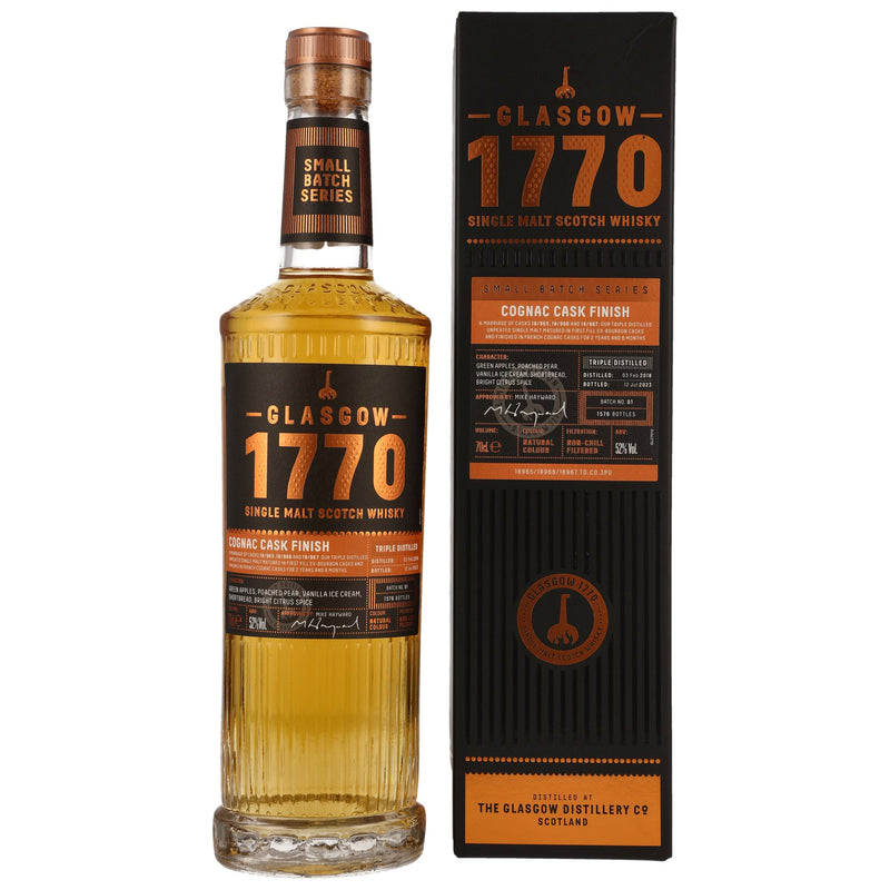 1770 Glasgow 2018/2023 – Triple Distilled – Cognac Cask Finish Single Malt Scotch Whiskey Small Batch Series 52% Vol.