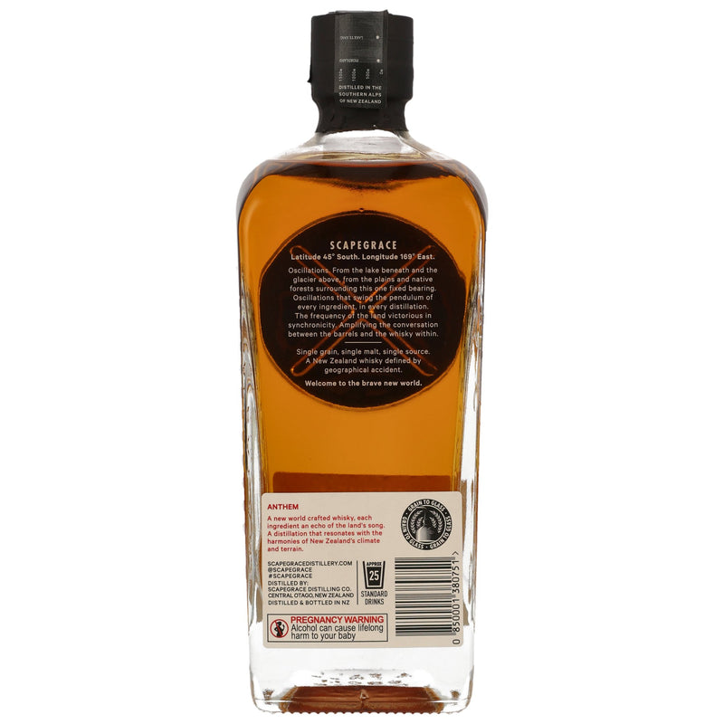 Scapegrace Anthem – Peated New Zealand Single Malt Whiskey 46% Vol.