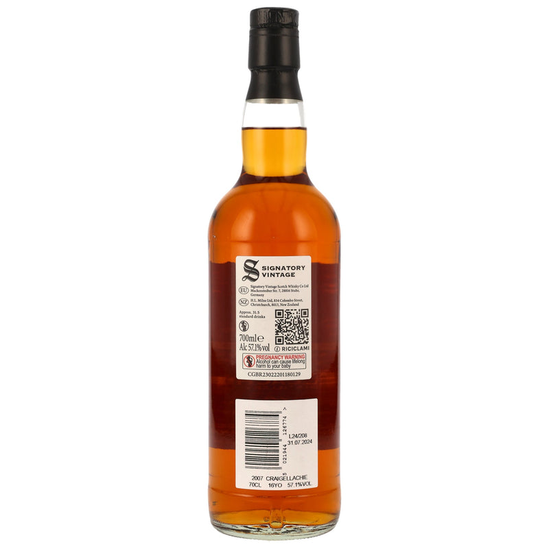 Craigellachie 2007 16 y.o. Signatory Vintage Highland Single Malt Scotch Whisky 100 Proof Exceptional Cask Edition 